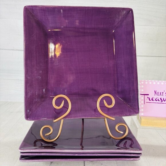 Corsica Home PULM Purple Square Plates Hand Crafted Painted Dinner Plates Set 4